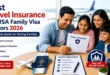 Best travel insurance for USA family visa visitors with passports, luggage, and medical insurance documents